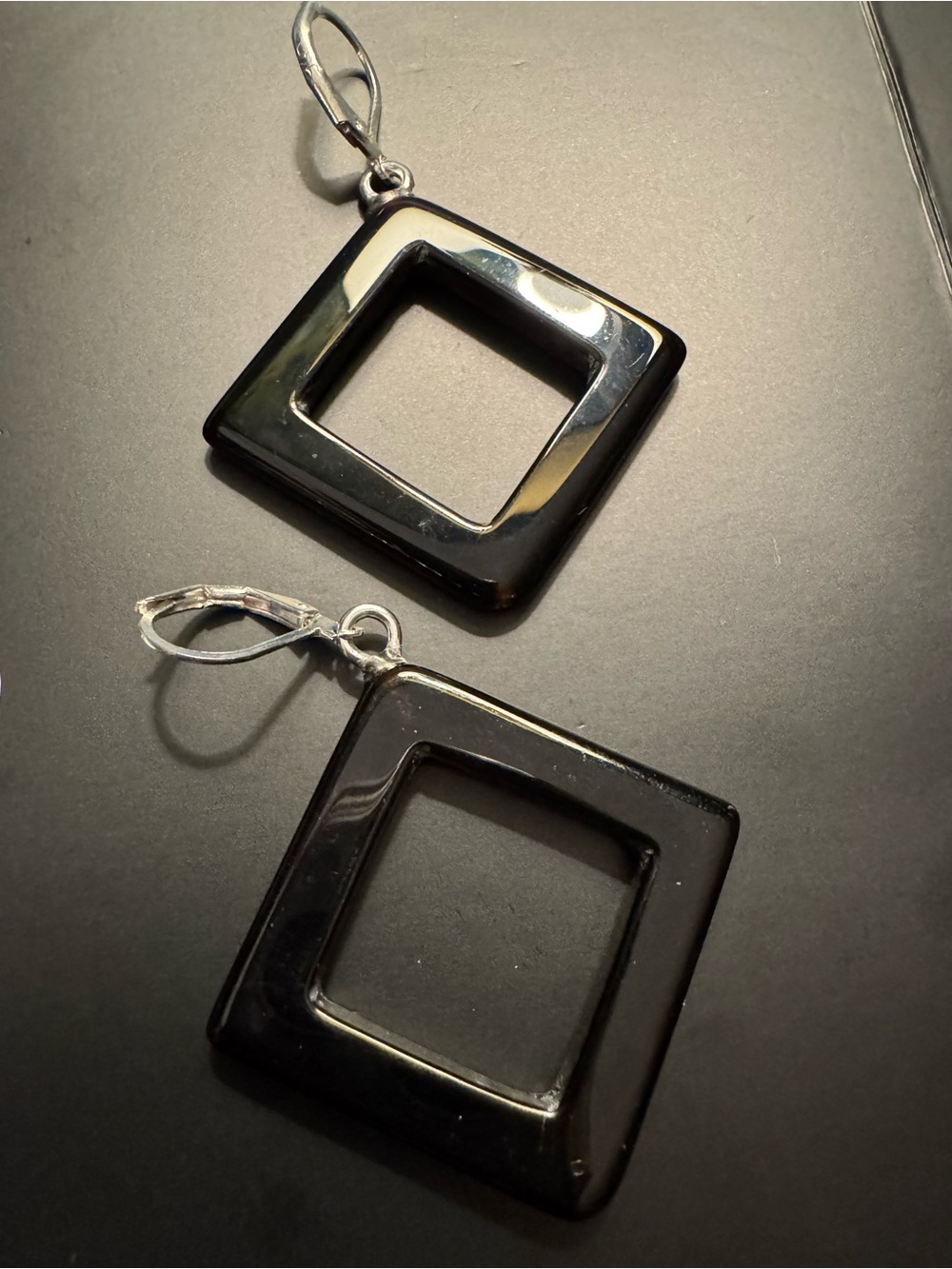 Black Glass Square Dangle Earrings